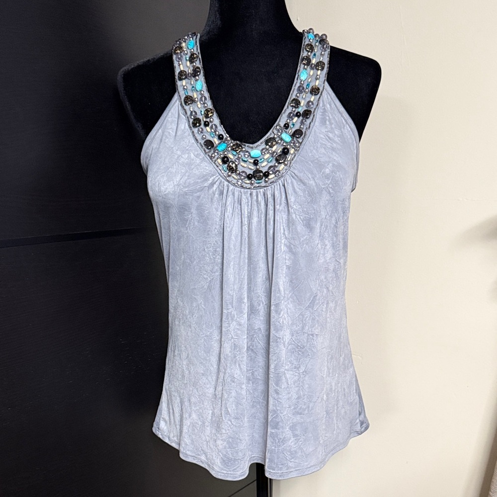 B Wear Byer California Halter Tank turquoise black and silver beads (L)